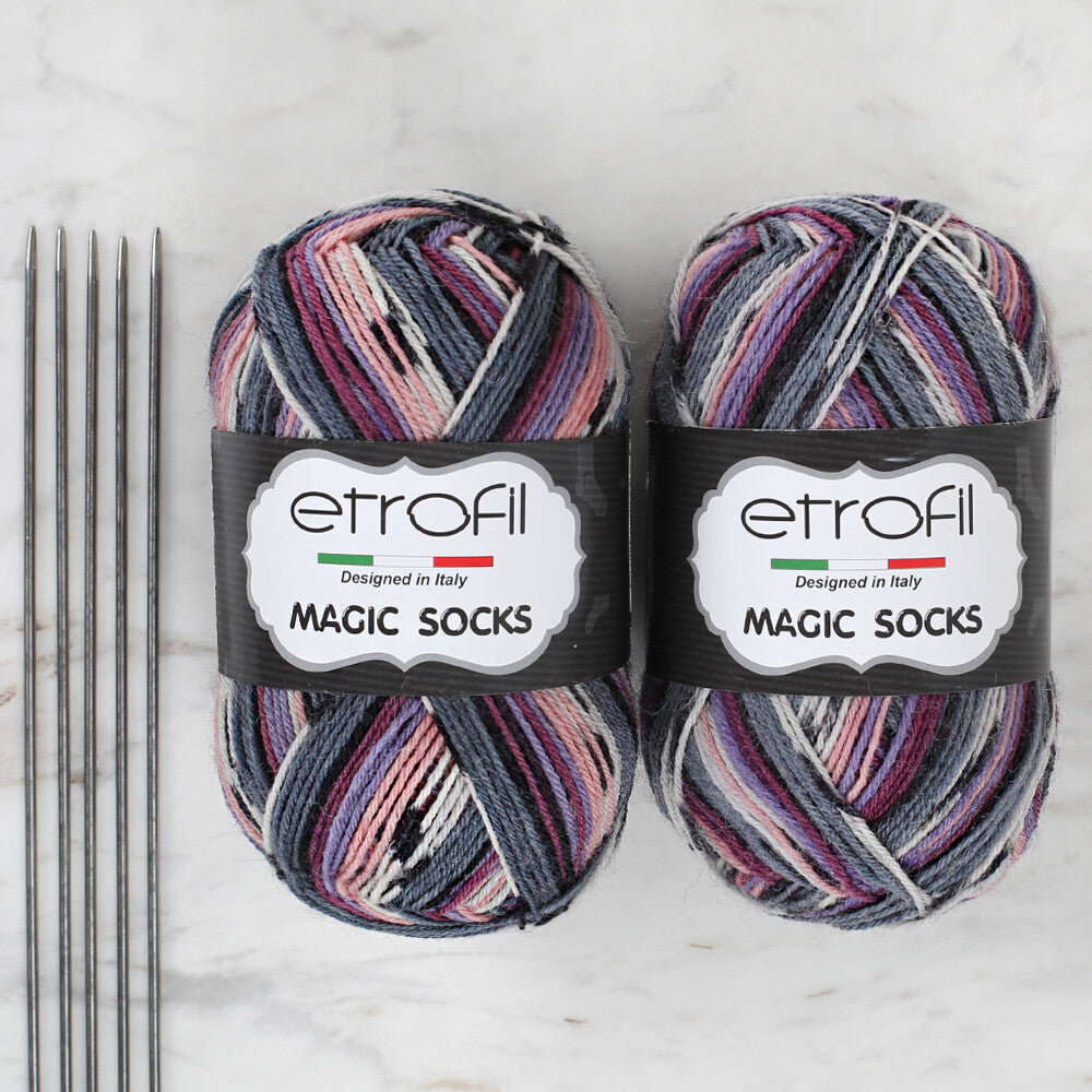 Etrofil Magic Socks Kit 2'li Yumak Ebruli Çorap Örgü İpi
